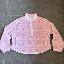 PINK Victoria s Secret Sherpa Fleece Pullover Women s L 1/4 Zip White Pink