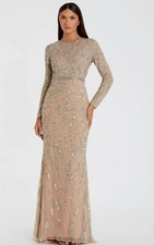 Mac Duggal 5124 Size 12 Mocha Beige Long Sleeve Beaded Gown $598