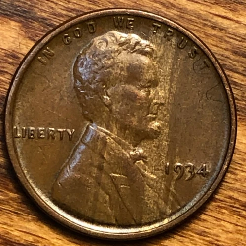 1934 Lincoln Wheat Cent AU Monster Woody Improper Alloy Mix Error Unique Penny