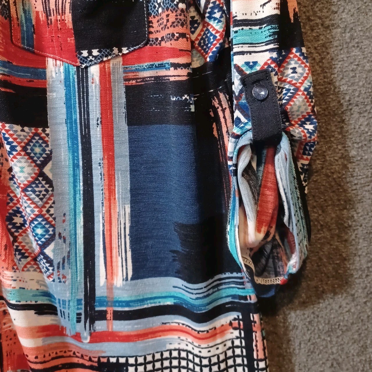 Venti Medium Abstract Patchwork Print Blouse Roll… - image 9