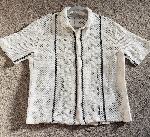 Zara Contrast Crochet Shirt Size M - Picture 3 of 5