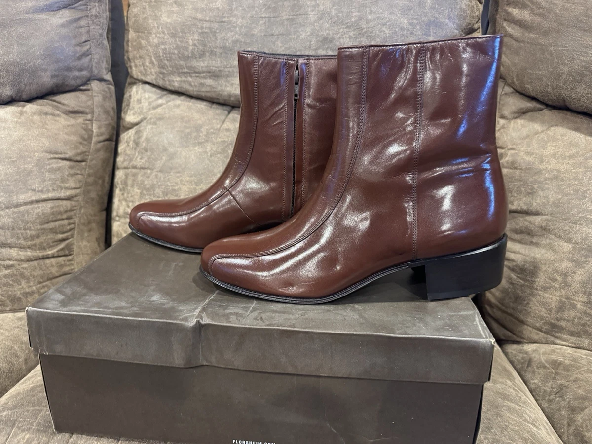 Florsheim Duke Cognac Smooth Leather Bike Toe Side Zipper 