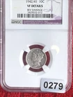 NGC 1942/41 Overdate Mercury Dime 10C VF Details Reverse Damage ref#279