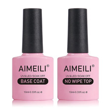 Gel Nail Polish No Wipe Top and Base Coat Set Shine Finish Long Lasting Soak Off