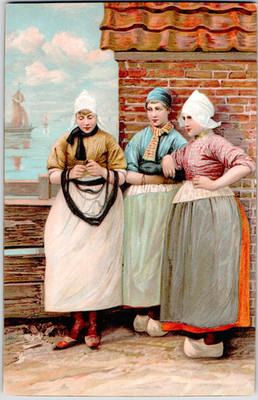 Netherlands Marken 1910 Volendam Dutch Girls Island Costume Knitting Postcard 1