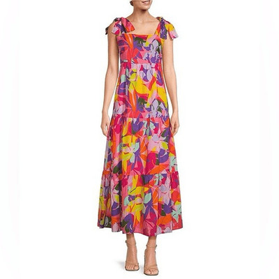 Jude Connally Womens Multicolor Rose Kaleidoscope Floral Voile Midi Dress Large