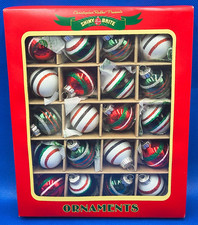 Radko Shiny Brite Box 20 Small Christmas Ornaments White Greed Red Black Striped