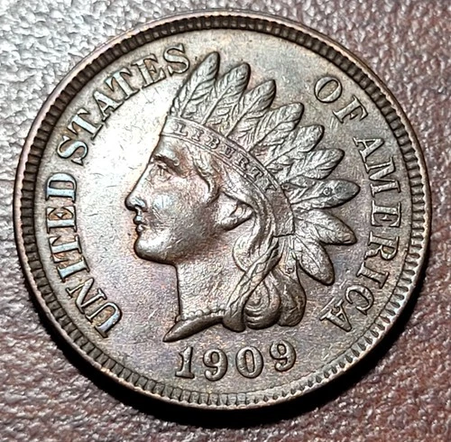 1909 Indian Head Cent AU nr UNC Original Toning Better Date Coin