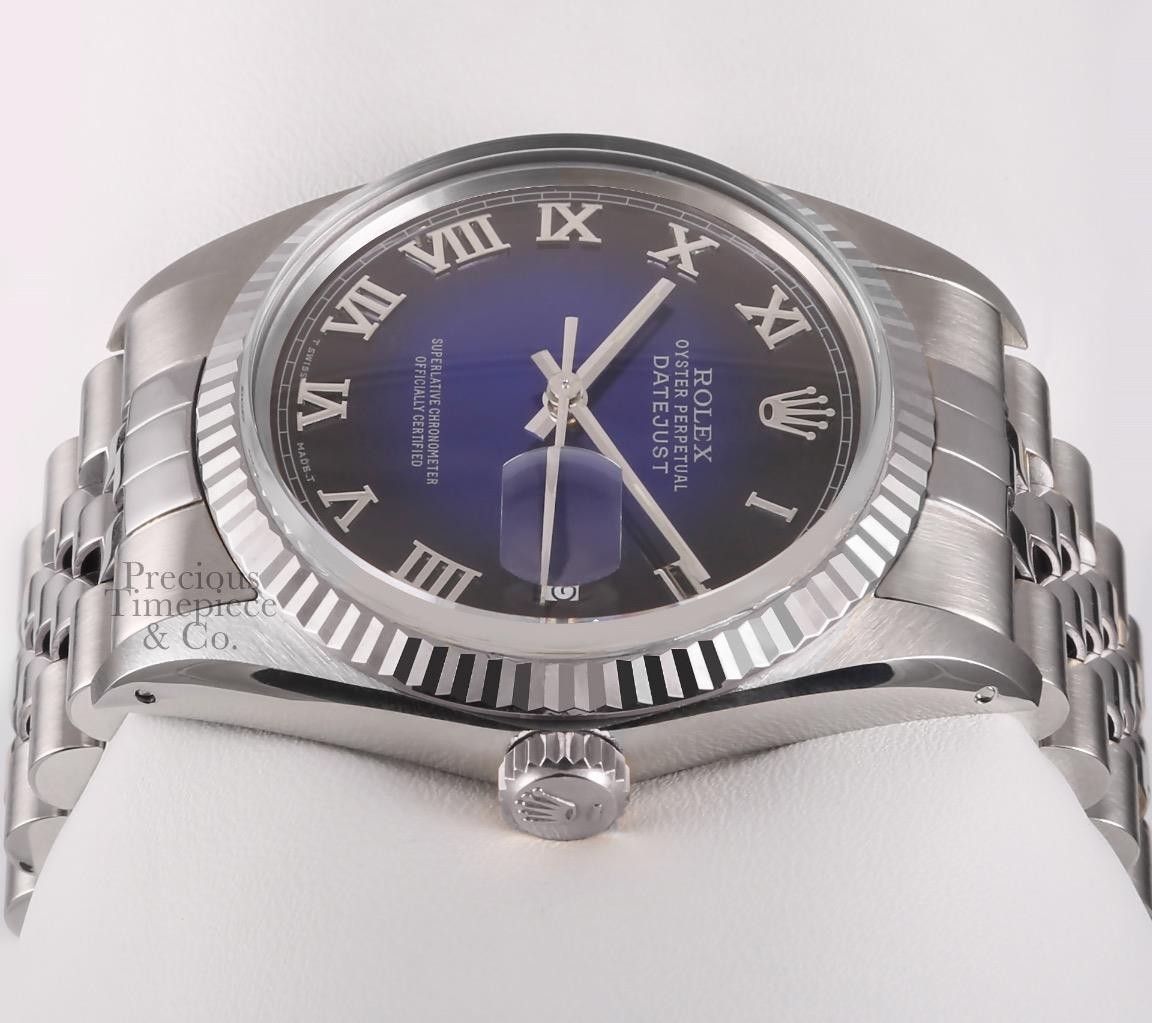 Rolex Datejust 36mm Stainless Steel Jubilee 18K Fluted Blue Vignette Roman Dial image 5