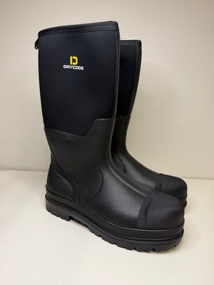 Drycode Waterproof Insulated Rubber Work Boots Men s Size 12 Black Mid-Calf Open