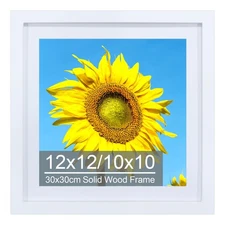 12x12 Picture Frame Matted to 10x10, Solid Wood Diamond Art Painting Frames 3...