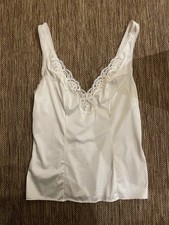 Vassarette White Ice Satin Camisole M Lace Trim Tank Top Vintage
