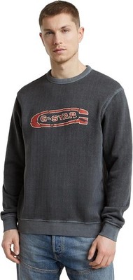 G STAR Raw Mens Destroyed G Logo Washed Sweatshirt DK Black Grey Small