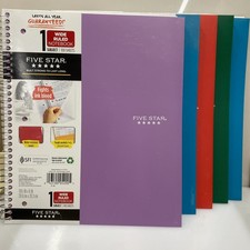 5 X Five Star Spiral Notebook Wide Ruled 1-Subject, 100 Sheets -Color May Vary