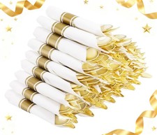 60 Pack Pre Rolled Napkins with Gold Plastic Silverware, Premium Disposable G...