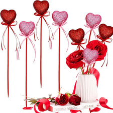 Red Valentine'S Day Glitter Puffy Heart Picks Foam Sparkly Sticks for Flower Arr