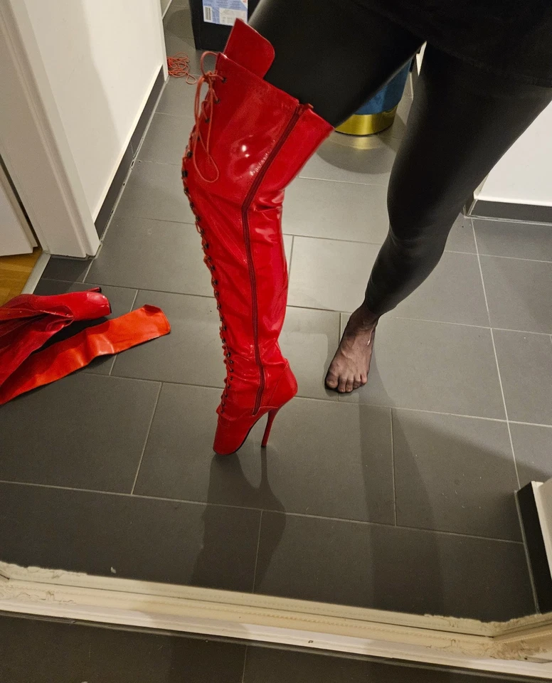 Sexy Fetisch Ballett Overknee Stiefel High-Heels Feuerrot Sünde Pur! - Größe 44 - Bild 3 von 4