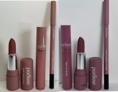 Purlisse Lip Kit Trio Pinky Nude & Mauve Berry Elevate Your Lip Game 6ps Set