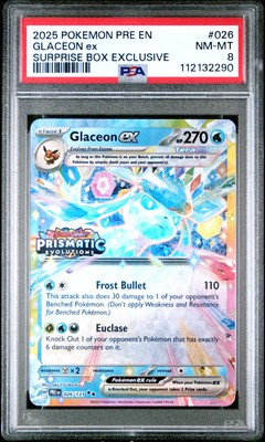 PSA 8 Glaceon Ex #026 2025 Pokemon Pre En-Prismatic Evolutions