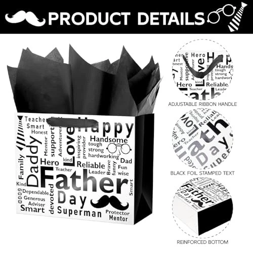  Bolsa grande de regalo para el día del padre con papel de seda y tarjeta 12,6" negra (12,5") Foto 2 de 4