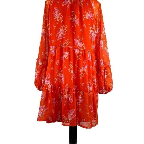 Vince Camuto Orange Pink Floral Tiered Babydoll Mini Dress C3422900 NWT S 365 1 - Picture 8 of 10