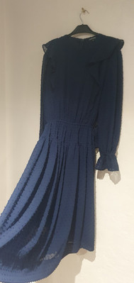 UNUSUAL KATHY COLE VINTAGE LOOK TEA DRESS 1920S 1930s NAVY EMBROIDERED SIZE  UK