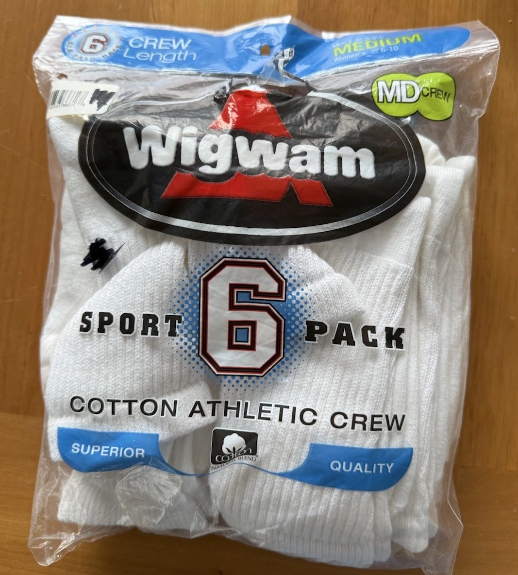 Vtg Wigwam NEW Cotton Athletic Crew Socks, 6 Pack, Size Medium