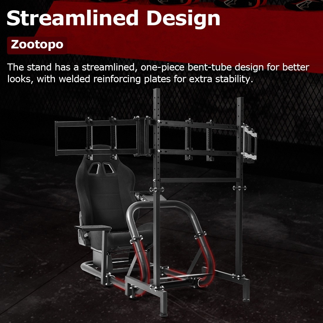 Zootopo Racing Sim Cockpit With Black Seat & Triple TV Stand Fits Thrustmaster