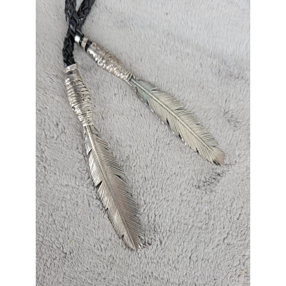 De colección Bentall SS 1992 Plata Cabeza de Lobo Bolo Corbata Cuero Trenzado Pluma Foto 2 de 4