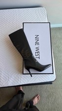 Nine West Black Patent Knee High Stiletto Boots 7.5M – Brand New with Box