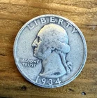 1934 Washington Silver Quarter 90% US Coin Circulated
