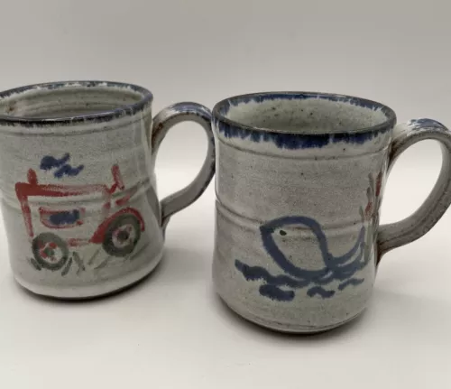 Vintage Owens Pottery Original Country Stoneware Salt Glaze Mugs