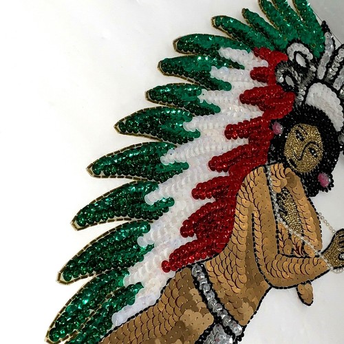 Handmade Sequin Native Indian Headdress Applique Bead Patch Sew On 18.5" - Picture 5 of 11