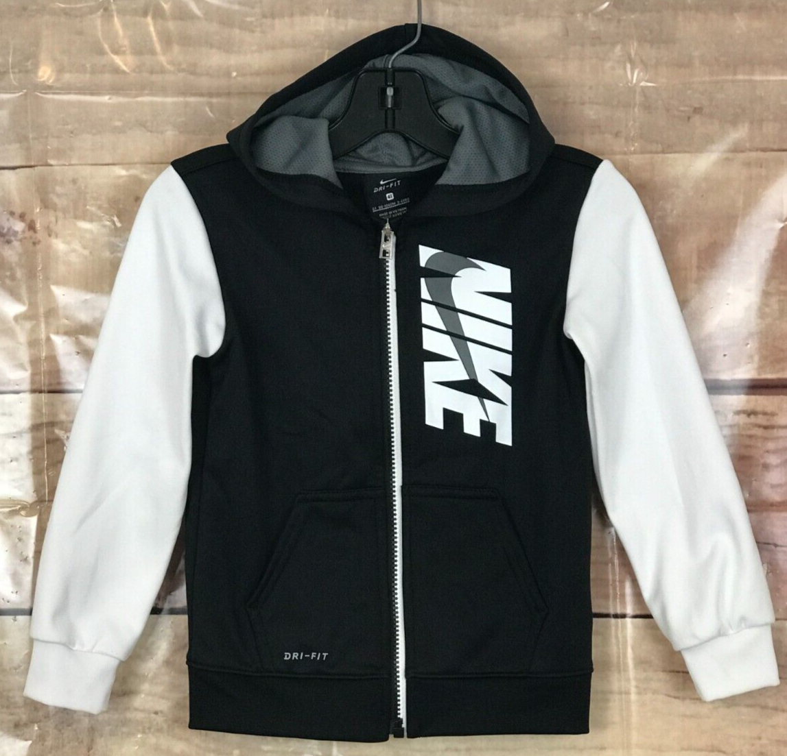 Nike Dri-Fit Boys 4T Fleeced Track Jacket Black/White Zipped