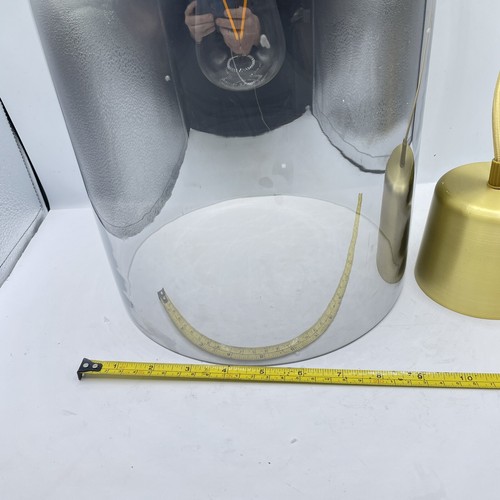 LARGE Glass Pendant Shade 31cm x 25cm IKEA Avery Smoky Grey Bell with Bulb - Picture 3 of 12