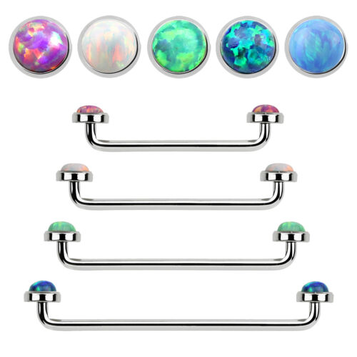 14G Staple Surface Barbell with Internally Threaded Synthetic Opal stones - Picture 1 of 13