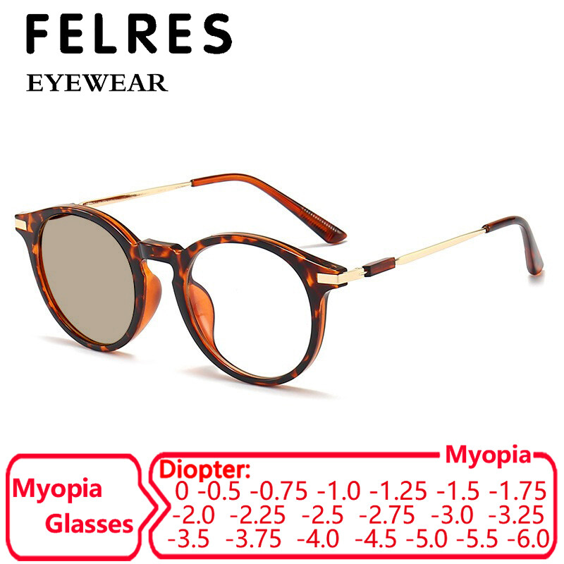 Oval Photochromic Myopia Glasses for Men and Women - Retro Nearsighted Sunglasses for Style and Vision Clarity