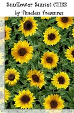 Sunflower Sunset Cotton Quilt fabric by Timeless BTY C1133 Small Leafy Flowers