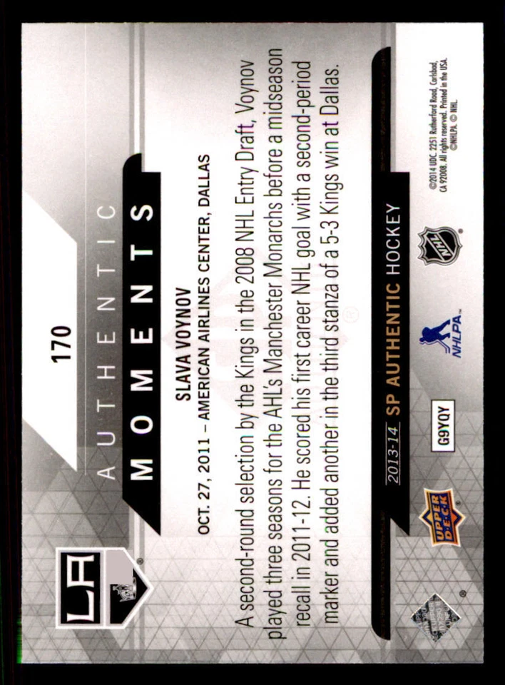 2013-14 SP Authentic #170 Slava Voynov AM - Image 2 of 2