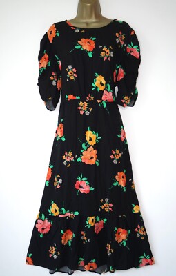NEW LOOK BLACK FLORAL MIDI TEA DRESS SIZE 22 BNWT (HOLE AT SIDE WAIST)