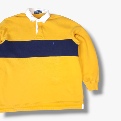 VINTAGE Polo Ralph Lauren Rugby Shirt Extra Large XL Mens Yellow Long Sleeve 90s - Picture 2 of 13
