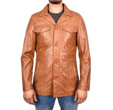 Men's Classic Sheep Nappa Leather Box Reefer  Acket Cognac Dr144