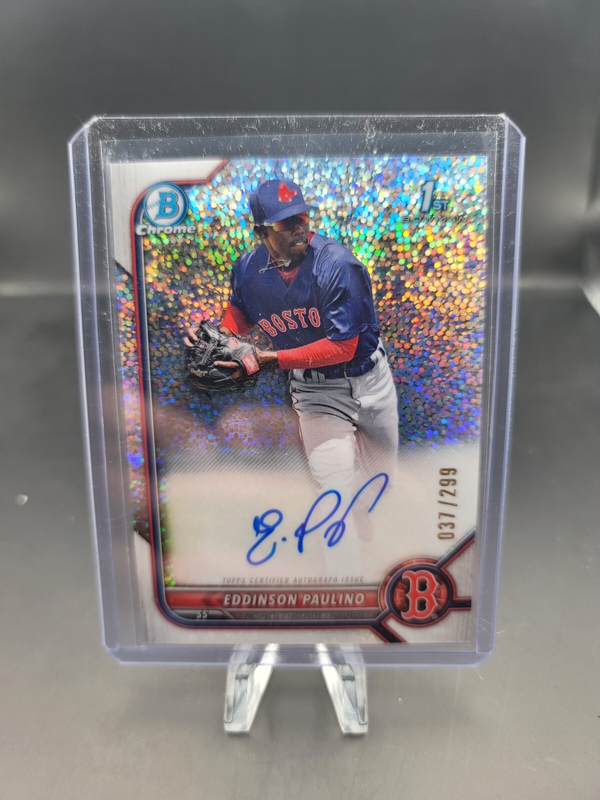 2022 Bowman Chrome Eddinson Paulino Speckle Refractor 1st Prospect Auto 037/299