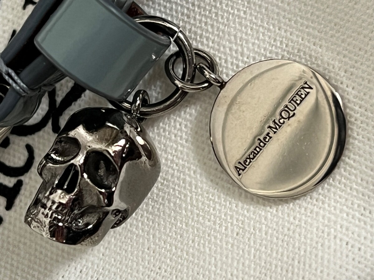 NWT Alexander McQueen Skull Logo Charm Blue Croc Leather