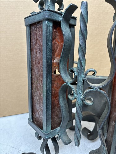 Vintage Spanish Revival 1970s Mediterranean Wrought Iron Gothic Lamp Wall Sconce - Picture 7 of 21