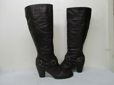 Arturo Chiang AT-Vala Brown Leather Zip Knee High Heel Boots Womens Size 9.5 M