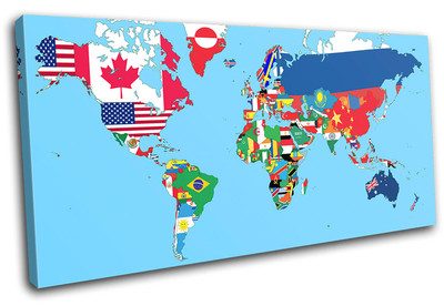 World Atlas Maps Flags SINGLE CANVAS WALL ART Picture Print VA | eBay