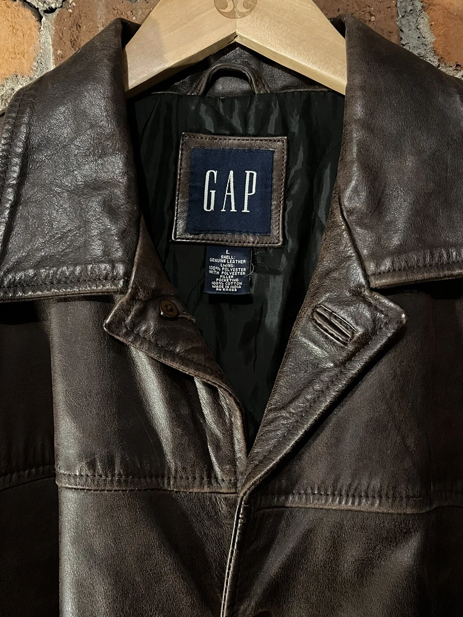 Gap brown leather jacket hotsell