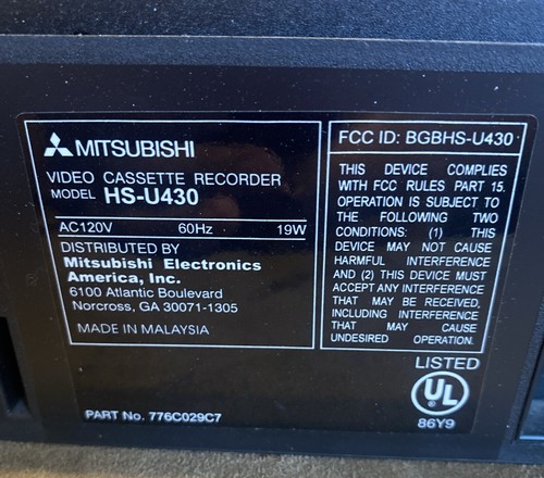 Mitsubishi HS-U430 4-Head VCR VHS Player/Recorder Tested No Remote - Picture 4 of 5