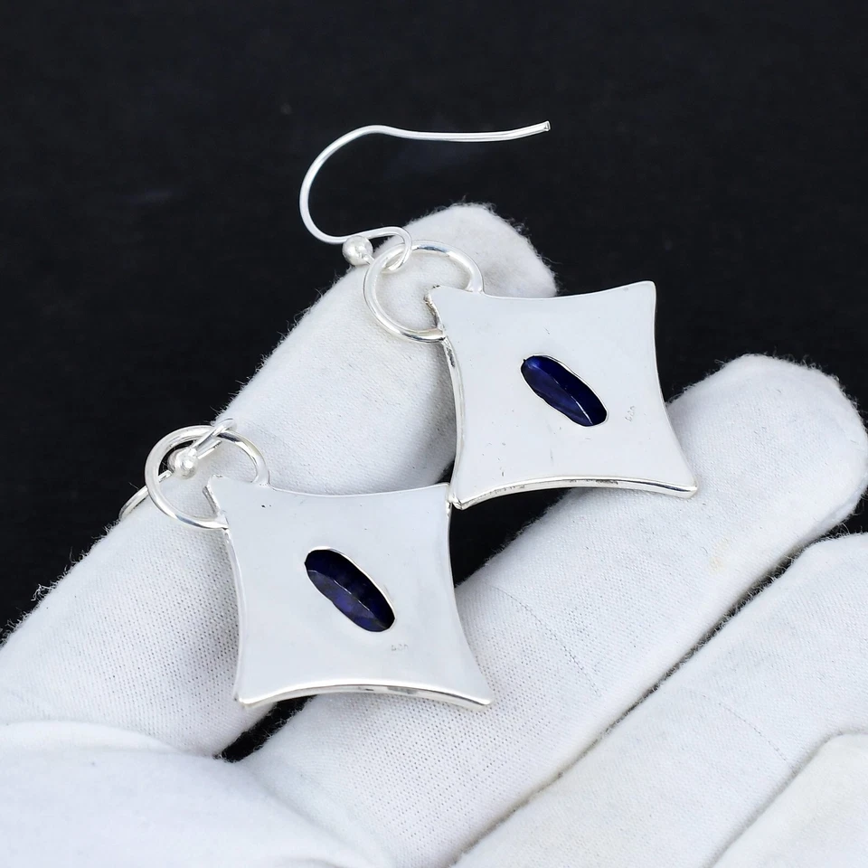 Orecchino In Argento Sterling 925 Con Gemma Blu In Zaffiro Creato In Laboratorio - Immagine 3 di 4